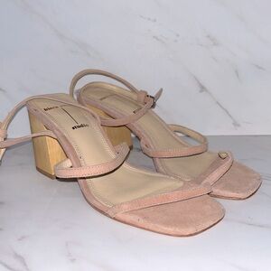 Black suede studio Verana nude fabric strappy heels sandals sz 6